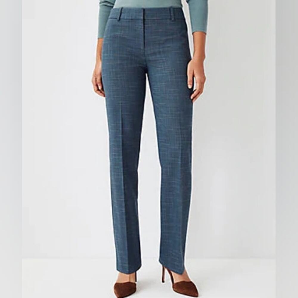 Ann Taylor The Straight Pant in Crosshatch Curvy Fit Blue Gary size 10
